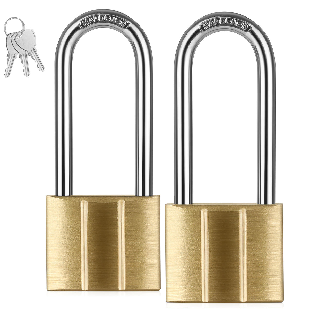 Heavy Duty Solid Brass Long Padlock with 3 Keys, 40mm Width 6mm Shackle 5-Pin Cylinder, Diyife Weatherproof Corrosion Resistant High Security Outdoor Lock for Gate, Garage, Storage Unit, Trailer