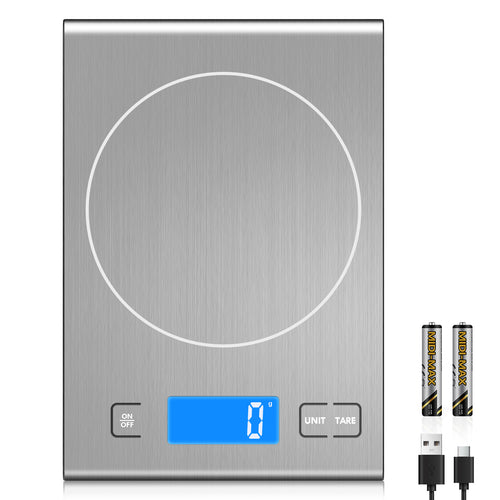 Diyife 15kg/33lbs Rechargeable Digital Kitchen Scales, 1g High Precision, 5 Units, Tare, Stainless Steel Platform, Large LCD Display, Battery Included, USB Charging Food Scales for Baking, Cooking