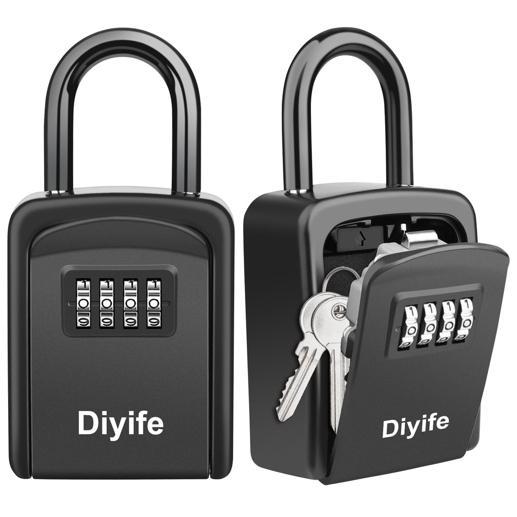 Key Lock Box, Diyife 4-Digit Security Combination Lock Box for House Key Weatherproof, Hanging Mounted, 5 House Keys Capacity, Portable Spare Key Storage Box for Home Apartment Office Garage Airbnb