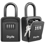 Key Lock Box, Diyife 4-Digit Security Combination Lock Box for House Key Weatherproof, Hanging Mounted, 5 House Keys Capacity, Portable Spare Key Storage Box for Home Apartment Office Garage Airbnb