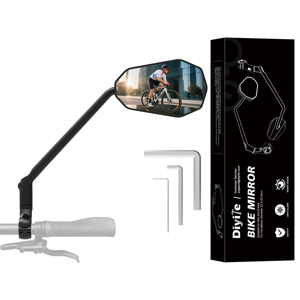 Diyife Long Bike Mirror, HD Wide Large Bicycle Mirrors for Handlebars