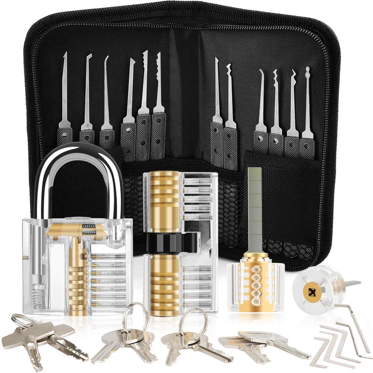Diyife 36-Piece Lock Pick Practice Set with 4 Transparent Training Locks