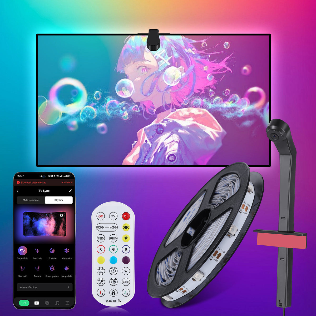 Diyife TV LED Lights, [Upgraded] 4m TV Backlights with AR Sensor Sync to 55-60 Inch TVs Screen & Music, Multiple Colors Changing RGB LED Strip Lights for TVs Work with Remote, Bluetooth, App Control [Energy Class E]