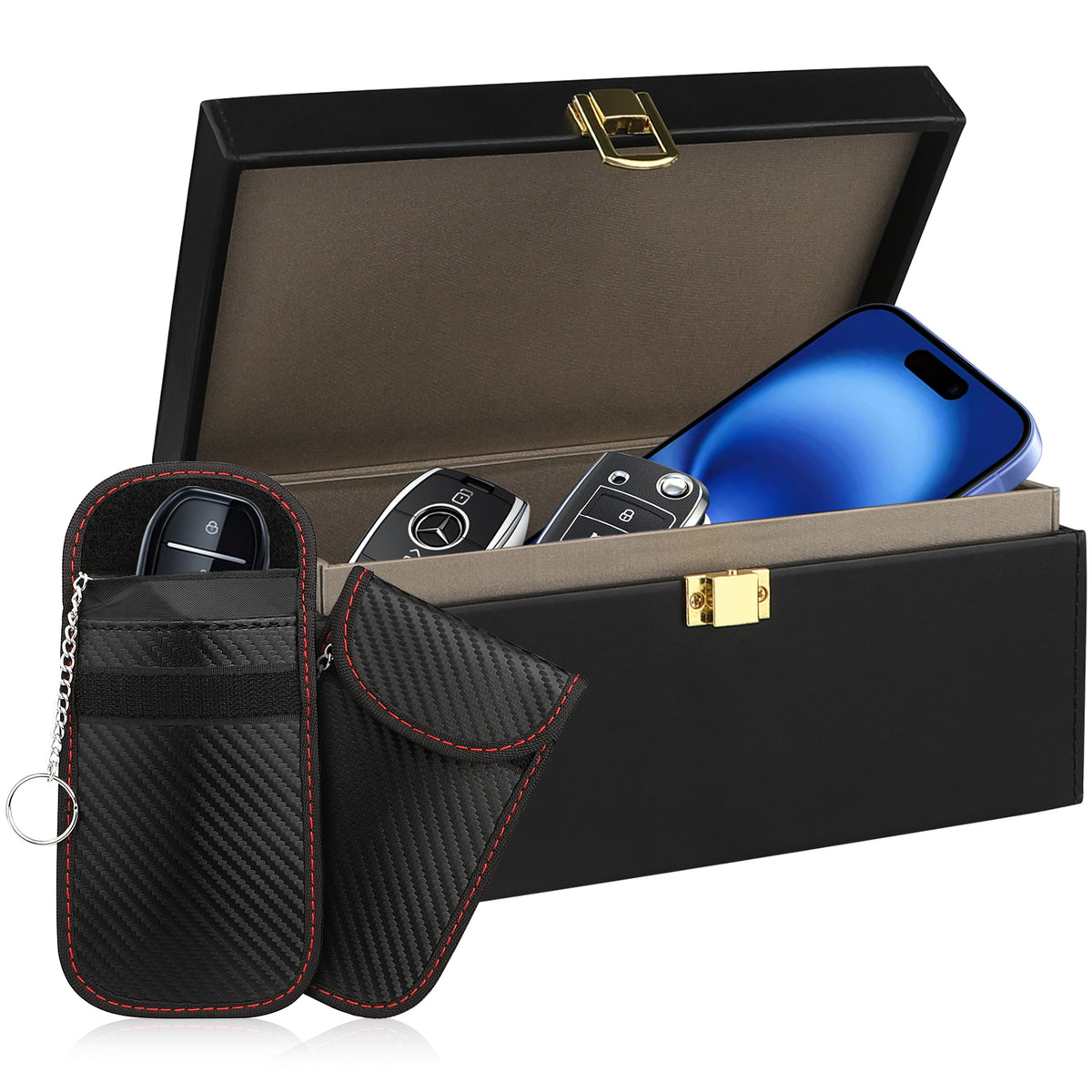 Diyife Faraday Box, RFID Box for Car Keys with 2 Pouch|Faraday Cage Key Fob Protector, Carbon Fiber Signal Blocker for Keyless Fob, Anti Theft Faraday Bags for Car Keys, Phones