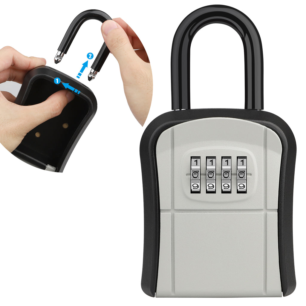 Key Safe Heavy Duty, [Waterproof] Diyife Portable Lock Box with Removable Shackle, Wall Mounted and Resettable 4 Digit Combination Key Storage Lock Box for House Keys, Car Keys [5 Keys Capacity]-Grey