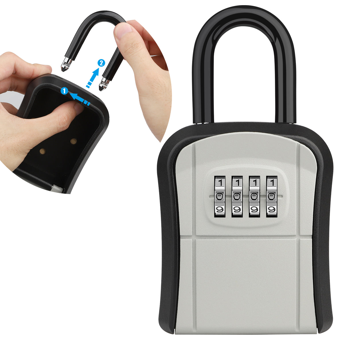 Key Safe Heavy Duty, [Waterproof] Diyife Portable Lock Box with Removable Shackle, Wall Mounted and Resettable 4 Digit Combination Key Storage Lock Box for House Keys, Car Keys [5 Keys Capacity]-Grey