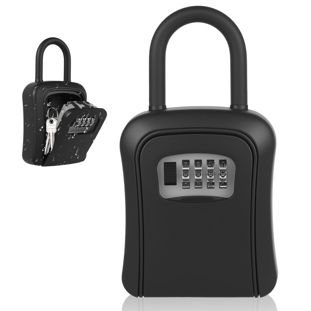 Key Lock Box, [5 Keys Capacity] Diyife 4-Digit Combination Key Safe Box Weatherproof, Removable Shackle for Hanging Mounted, Portable House Key Box for Outdoor, Home, Garage, Office-Black