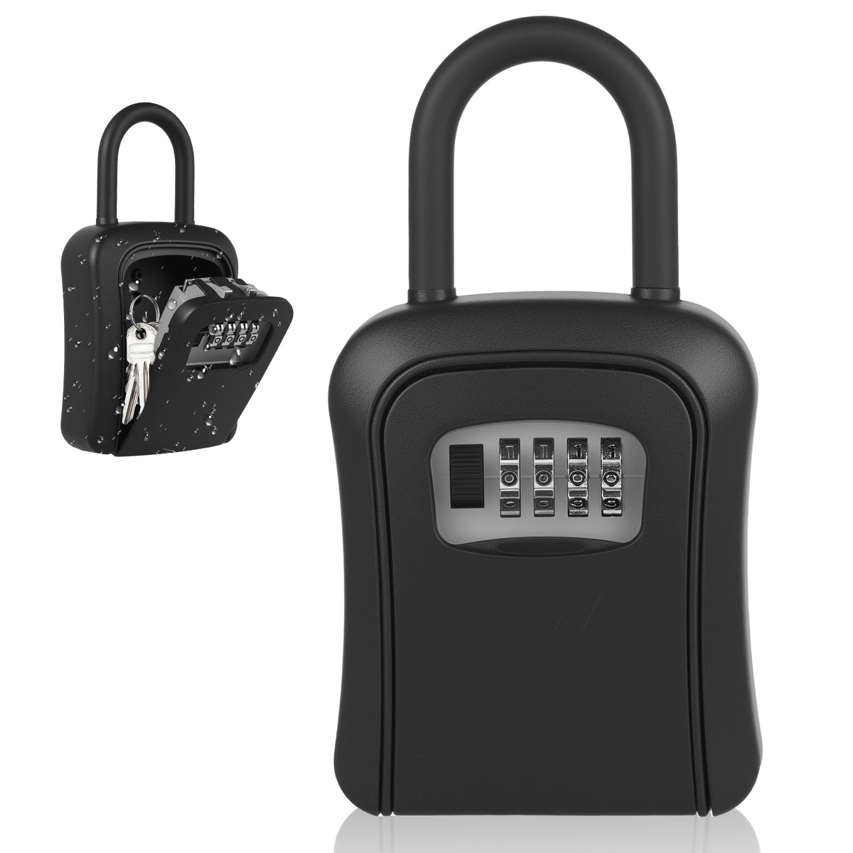 Key Lock Box, [5 Keys Capacity] Diyife 4-Digit Combination Key Safe Box Weatherproof, Removable Shackle for Hanging Mounted, Portable House Key Box for Outdoor, Home, Garage, Office-Black