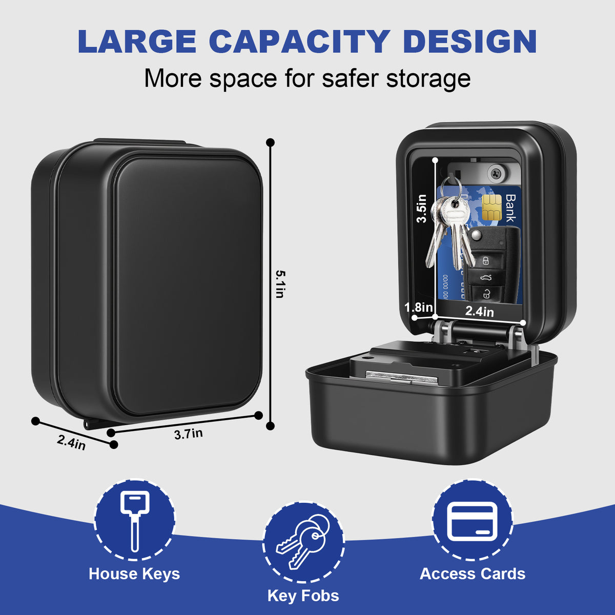 Diyife Large Key Safe Wall Mounted for Car Keys Outdoor with Light Up Dials Waterproof,4 Digit Combination Lock Box with Protective Cover for Rentals Airbnb House Garage, Internal Dimensions:90x60x46mm