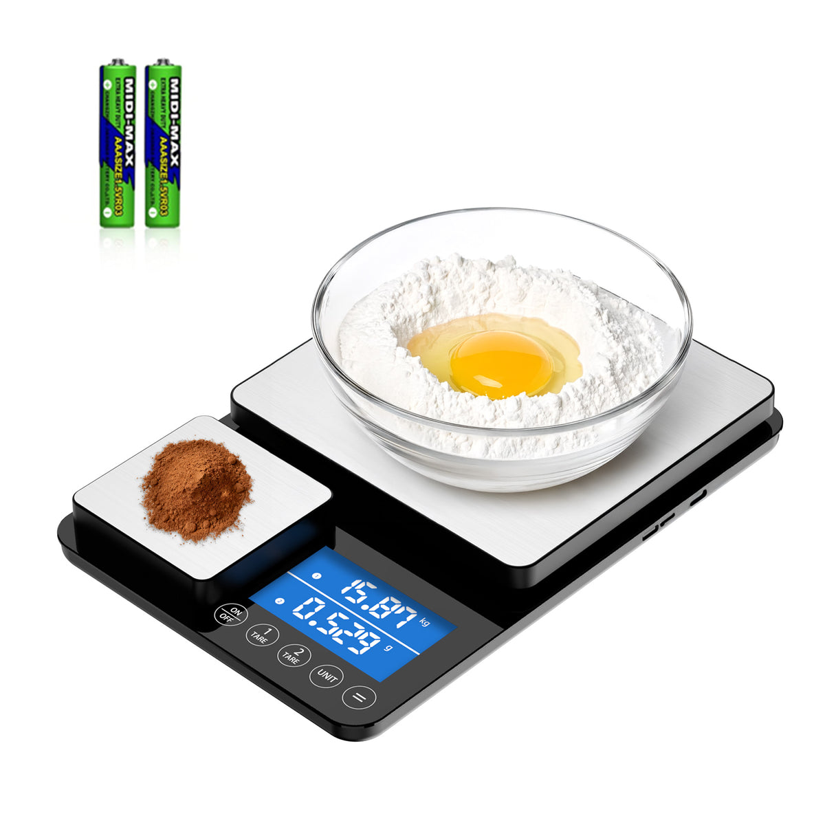Dual Platform Digital Kitchen Scale, [15kg/33lb-0.01g] Diyife Food Scale, High Precision, Intelligent Accumulation, 7 Units Backlight LCD, Tare, Auto Off, Stainless Steel for Cooking Baking Jewelry