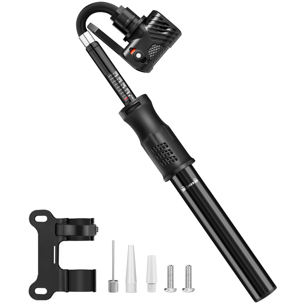 Mini Bike Pump with Pressure Gauge – Diyife Aluminium Alloy Portable Bicycle Tyre Pump for Presta & Schrader Valves – Road, Mountain Bike, Ball & Swimming Ring
