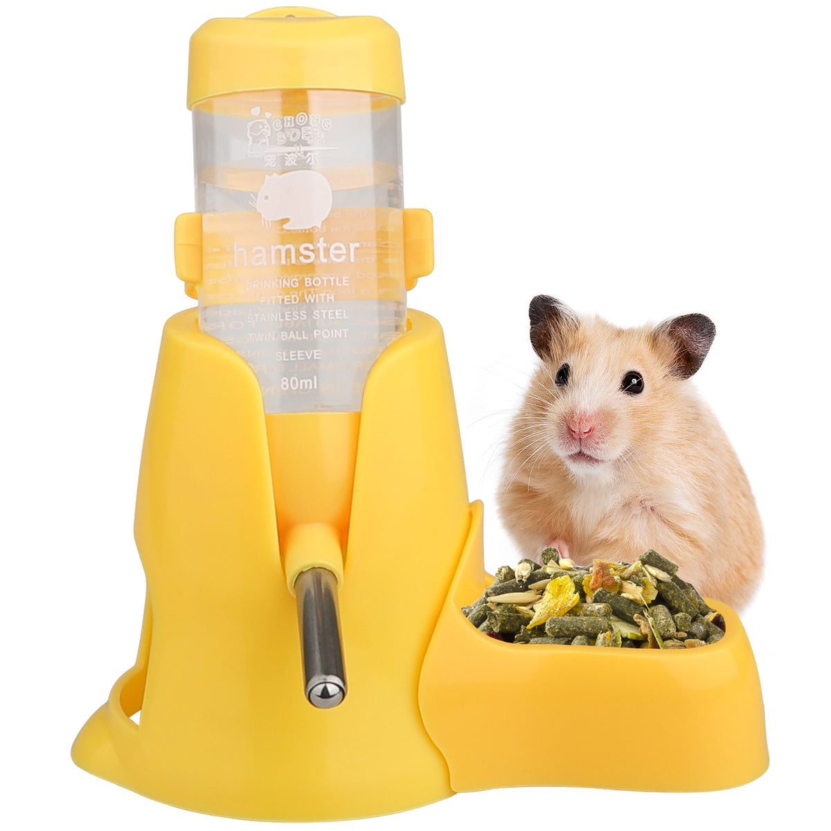 Diyife Guinea Pig Water Bottle - Non Drip, Automatic Dispenser, Free Standing for Hamster, Bunny, Chinchilla, Hedgehog, Squirrel (80ml)