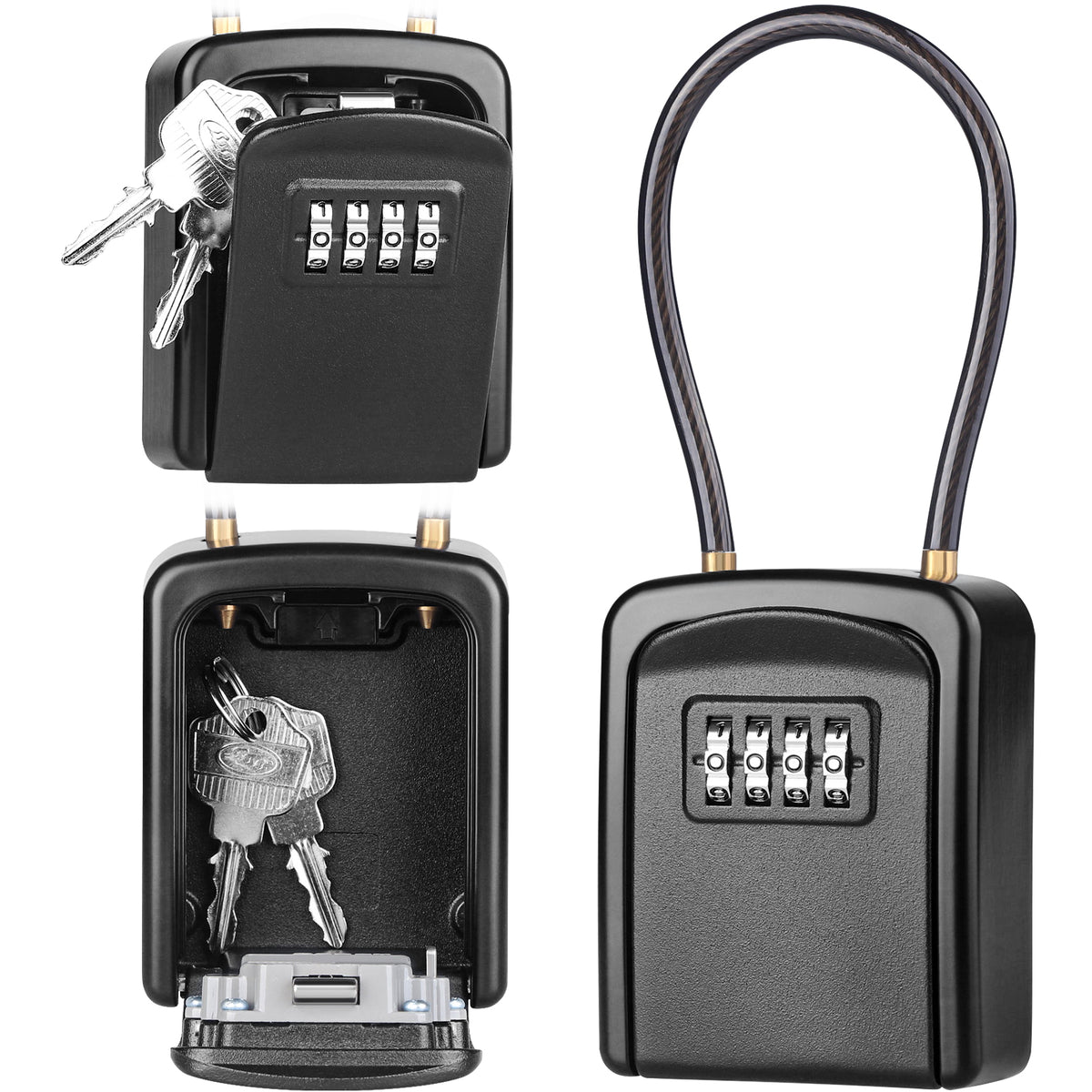 Key Safe Box, [Weatherproof] Diyife 4-Digit Combination Key Lock Box Removable Wire Rope Shackle, Hangable Portable Security Key Lock Box for Home Office Garage School
