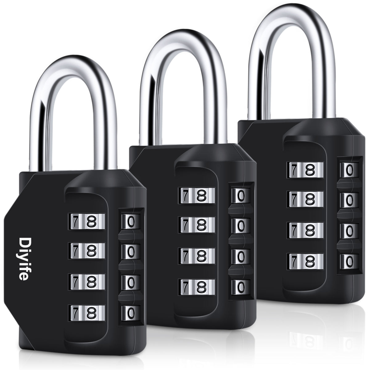 Diyife Combination Padlock, Weatherproof 4 Digit Resettable Locker Lock