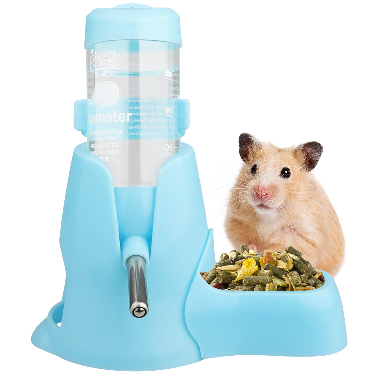 Diyife Guinea Pig Water Bottle - Non Drip, Automatic Dispenser, Free Standing for Hamster, Bunny, Chinchilla, Hedgehog, Squirrel (80ml)