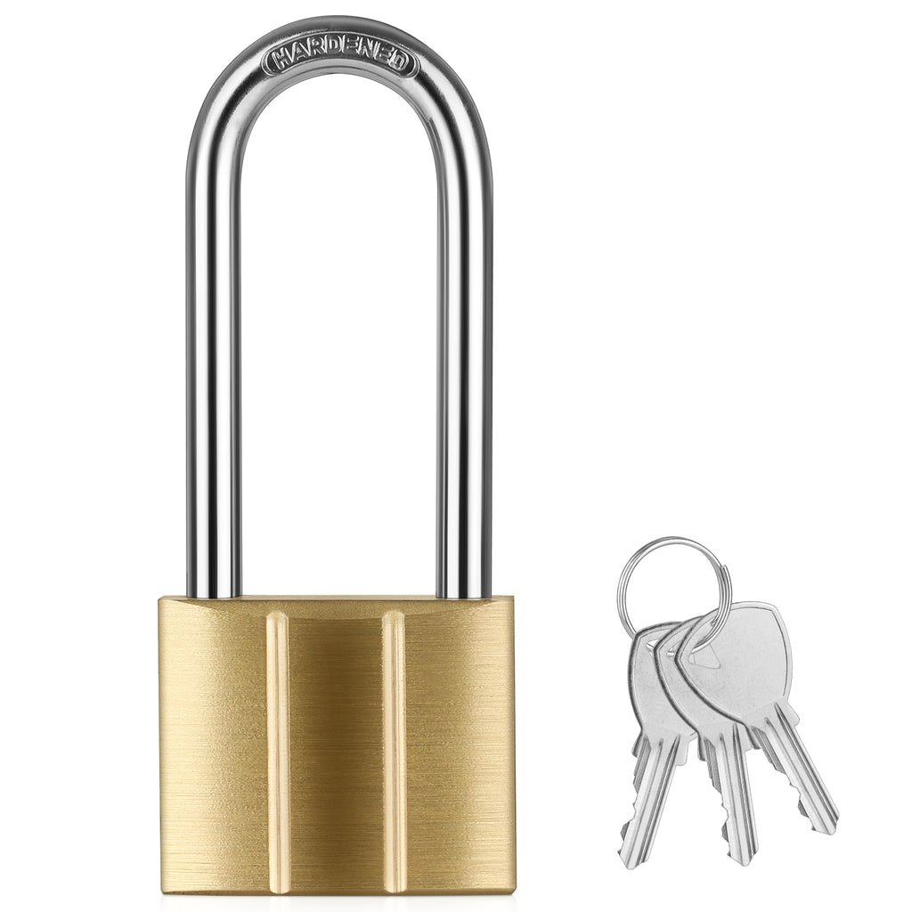 Heavy Duty Solid Brass Long Padlock with 3 Keys, 40mm Width 6mm Shackle 5-Pin Cylinder, Diyife Weatherproof Corrosion Resistant High Security Outdoor Lock for Gate, Garage, Storage Unit, Trailer