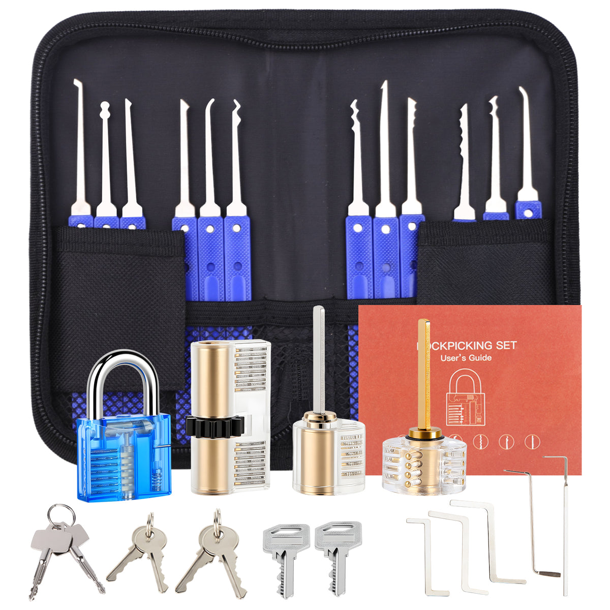 Diyife 36-Piece Lock Pick Training Kit with 4 Transparent Practice Locks
