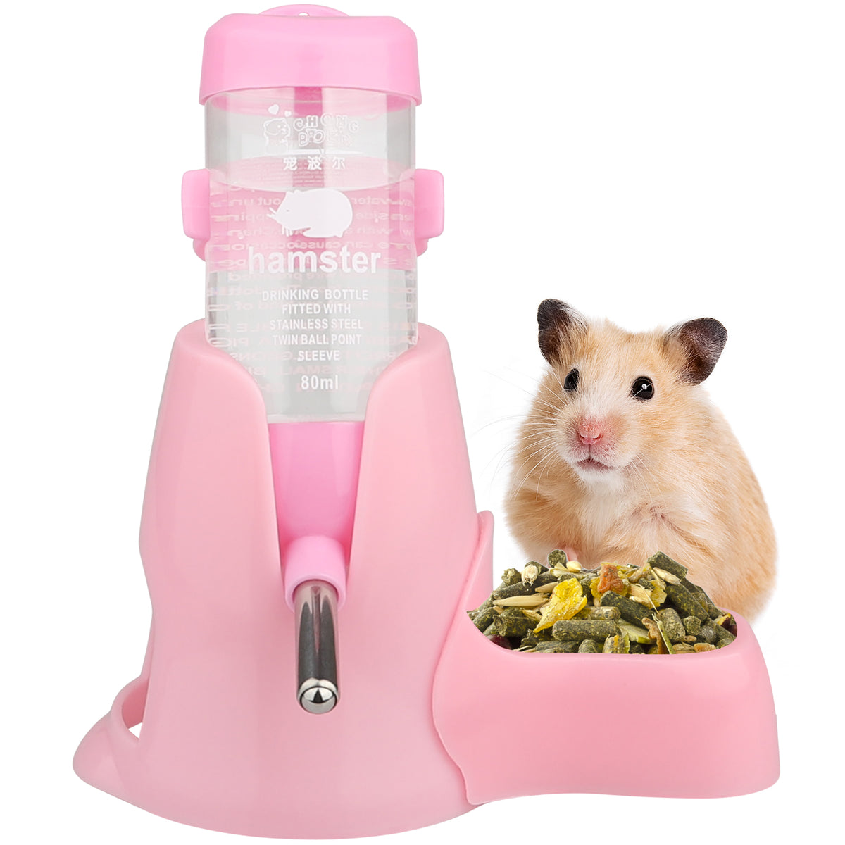 Diyife Guinea Pig Water Bottle - Non Drip, Automatic Dispenser, Free Standing for Hamster, Bunny, Chinchilla, Hedgehog, Squirrel (80ml)