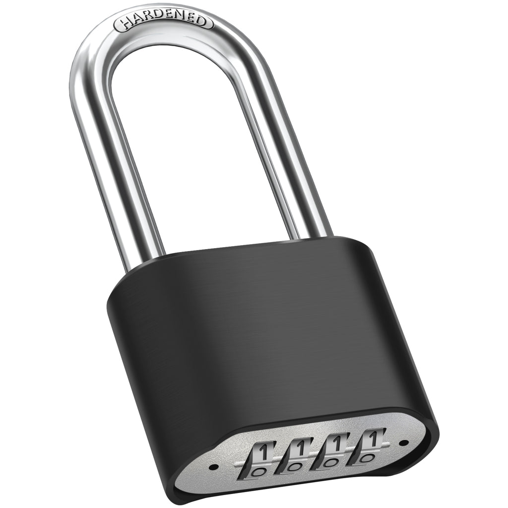 Large Heavy Duty Combination Padlock, [Long Shackle 8mm Thick] Diyife 51.5mm 4 Digit Locker Lock Weatherproof Outdoor Combination Lock for Gate, Shed, Fence, Cabinet, School, Gym (Black)