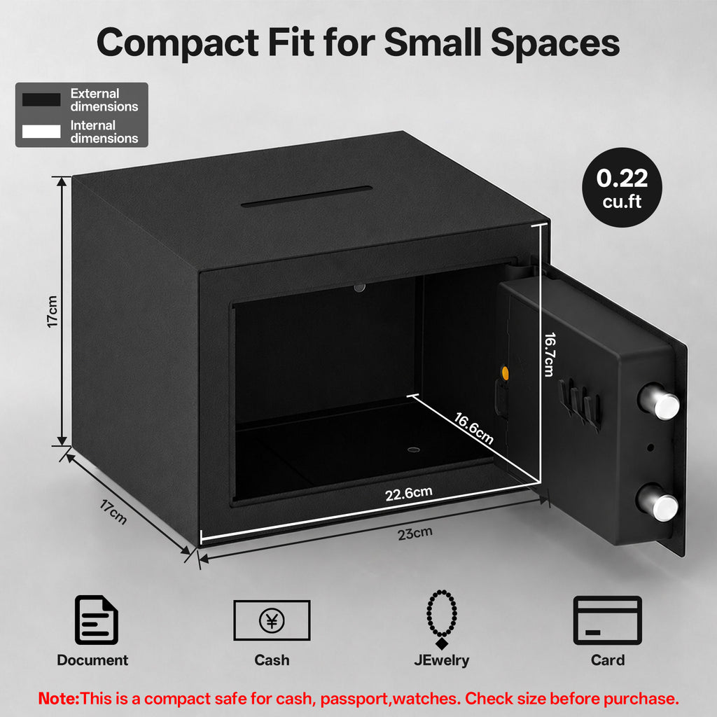 Small Safe Box for Home, Diyife 0.22 Cu Ft Money Safe Security Lock Box