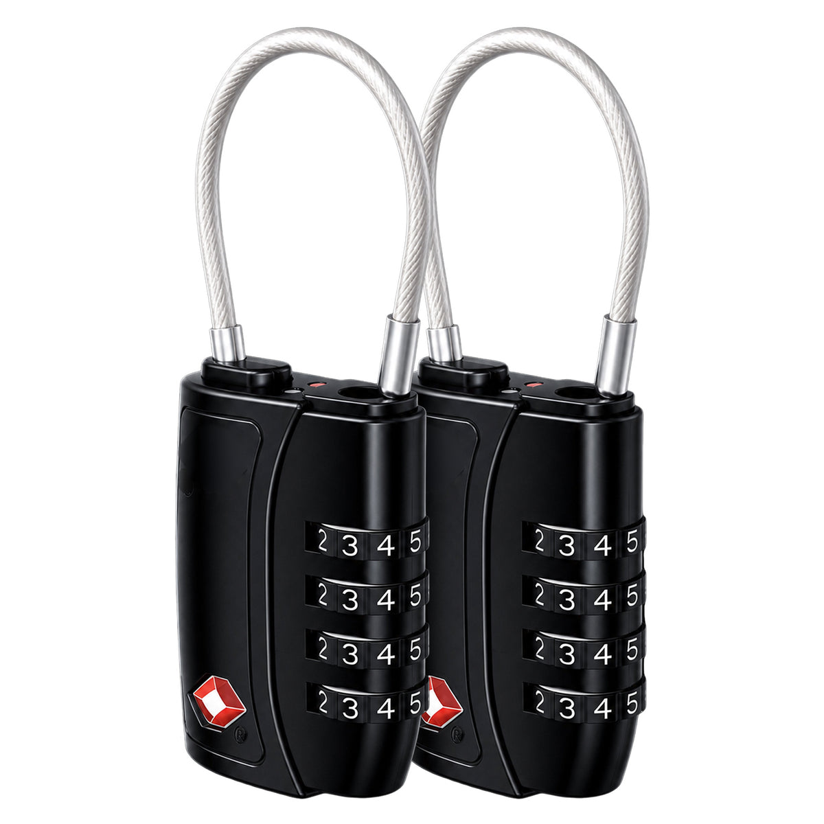 Diyife TSA008 Travel Luggage Lock, 2 Pack 4-Digit Resettable Combination Padlock with Open Alert Indicator & Flexible Cable, Security Upgrade Small Round Lock for Suitcases & Cases