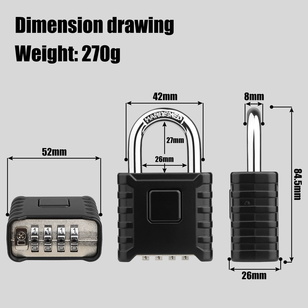 Large Heavy Duty Combination Padlock, [8mm Thick Shackle] [One-click Open] Diyife 52mm 4 Digit Locker Lock Weatherproof Lock Outdoor Combination Lock for Shed, Fence, Hasp, Cabinet, School, Gym