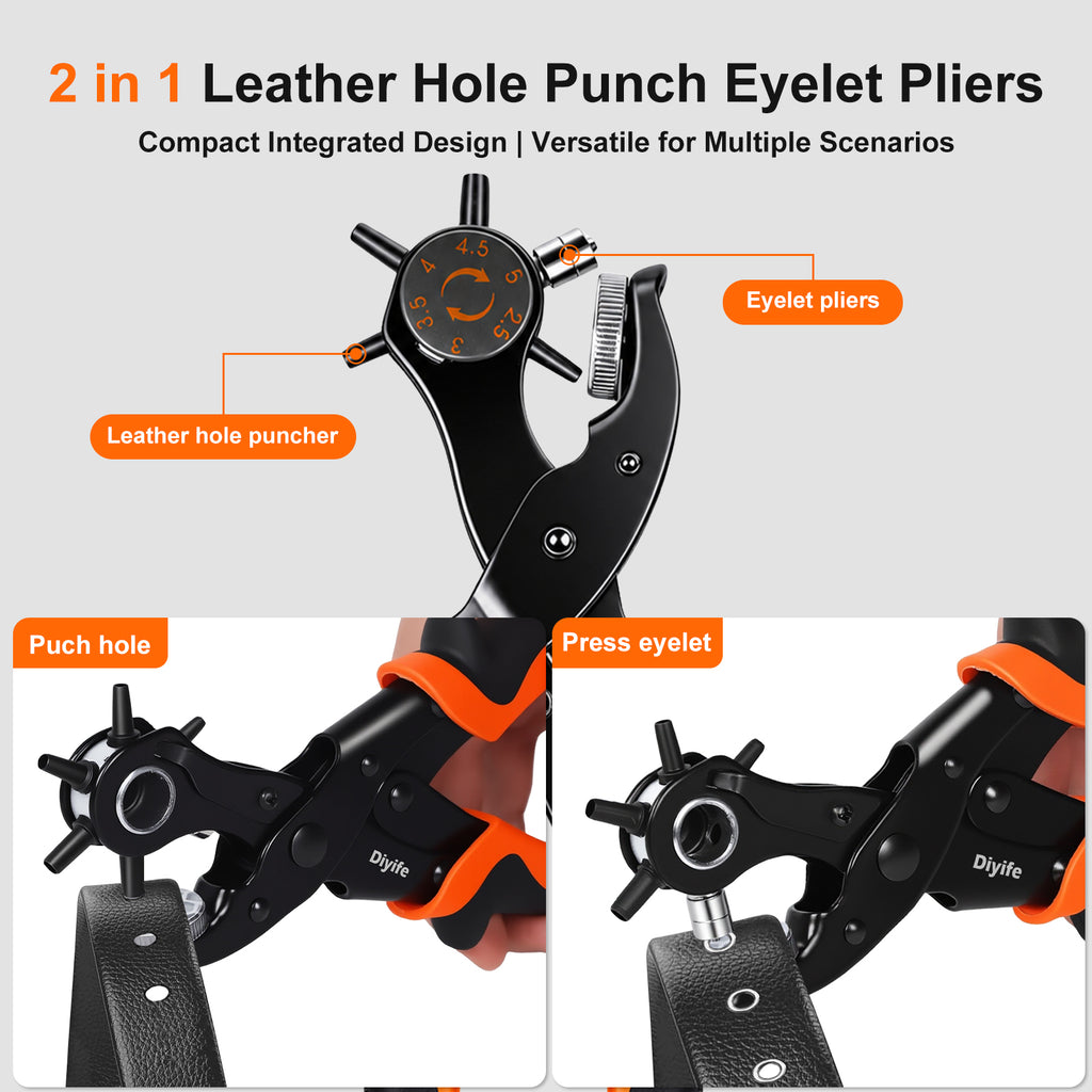 Diyife 2 in 1 Belt Hole Puncher Grommet Tool Kit with 3/16" 4.5mm Eyelet