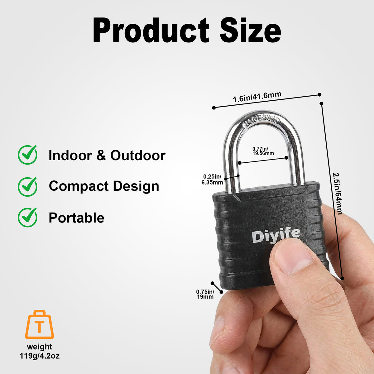 Heavy Duty Key Padlock, [Anti-Theft] Diyife Padlock with Keys Weatherproof, Thickened Shackle, Outdoor Padlocks Anticut, Anti-Rust Steel for School Gym Locker, Garage, Shed, Fence, Yard