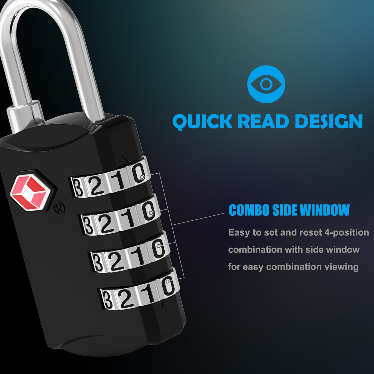 Diyife TSA Combination Padlock, 4 Digit Luggage Lock, Black, for Suitcase, Travel Bag, Gym Locker