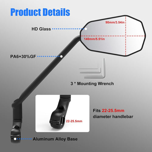 Diyife 2 Pcs HD Wide Angle Large Bicycle Mirrors