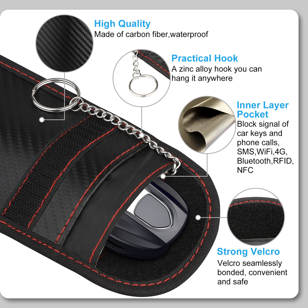 Diyife Faraday Bag for Car Keys, [2 Pack] [Gift for Men] Upgraded Car Key Antitheft Signal Blocker Pouch with Welt & Hook Securing Keyring, RFID Key Pouch for Keyless Car, Antitheft Key Fob Protector