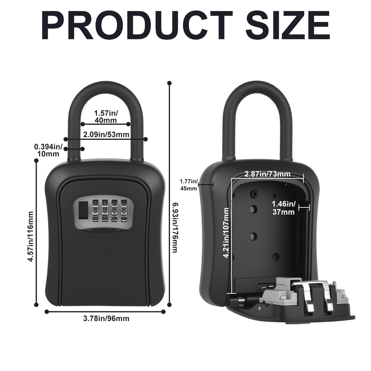 Key Lock Box, [5 Keys Capacity] Diyife 4-Digit Combination Key Safe Box Weatherproof, Removable Shackle for Hanging Mounted, Portable House Key Box for Outdoor, Home, Garage, Office-Black