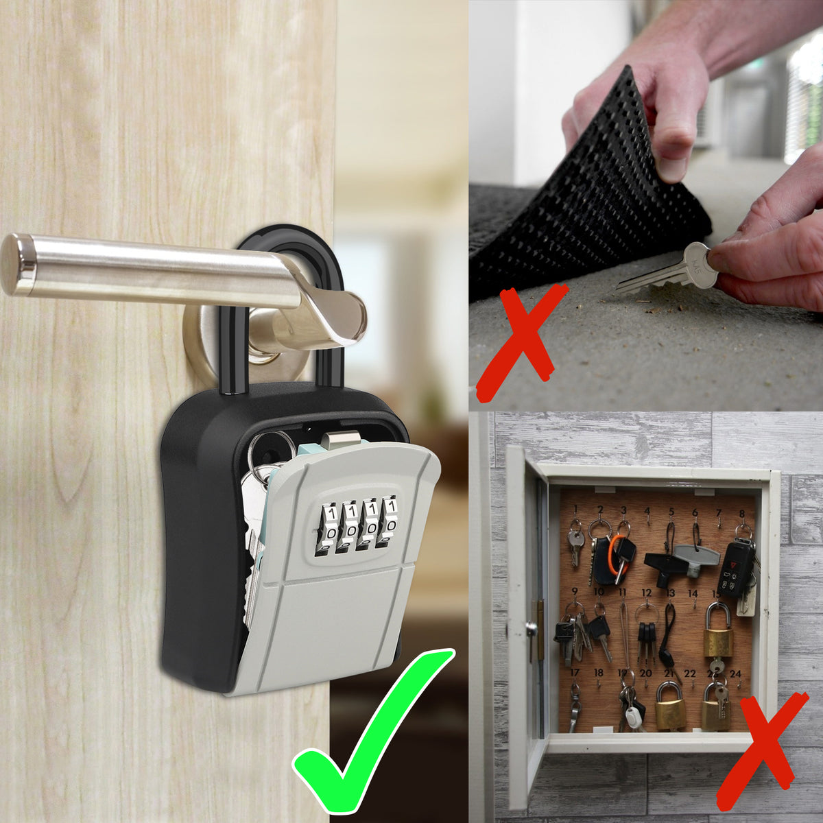 Key Safe Heavy Duty, [Waterproof] Diyife Portable Lock Box with Removable Shackle, Wall Mounted and Resettable 4 Digit Combination Key Storage Lock Box for House Keys, Car Keys [5 Keys Capacity]-Grey