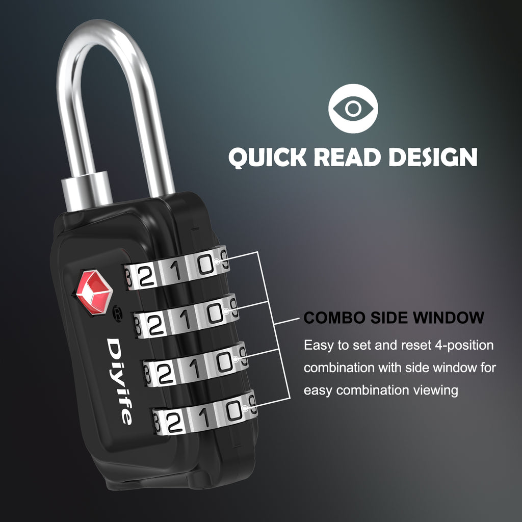 Diyife TSA Luggage Padlock, 4 Digit Combination Lock, Airplane Travel Lock for Suitcase, Gym Bag, Backpack, Case