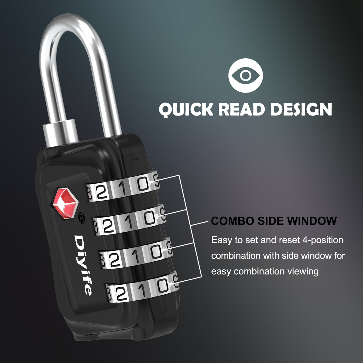 Diyife TSA Luggage Padlock, 4 Digit Combination Lock, Airplane Travel Lock for Suitcase, Gym Bag, Backpack, Case