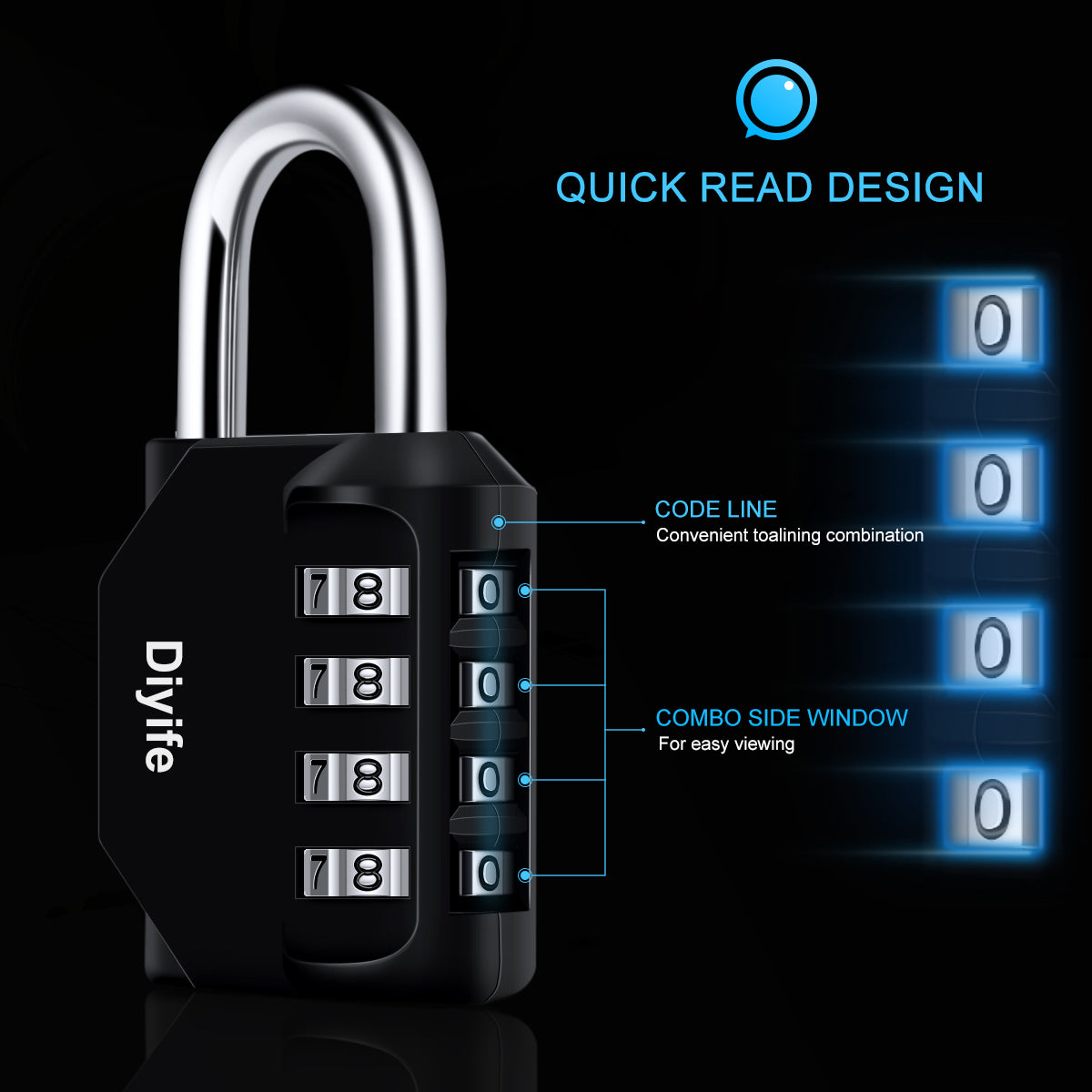 Diyife Combination Padlock, Weatherproof 4 Digit Resettable Locker Lock