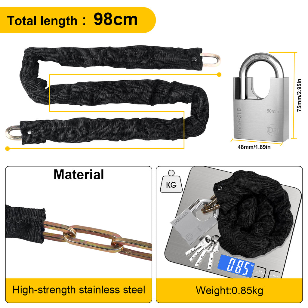 Diyife Bike Lock Heavy Duty, [Reforced Version] [4 Keys] 1m x 6mm Anti-Theft Bike Chain Lock High Security, Weatherproof Bicycle Lock 50mm Padlock for Bike, Motorcycle, Scooter, Door, Gate, Fence