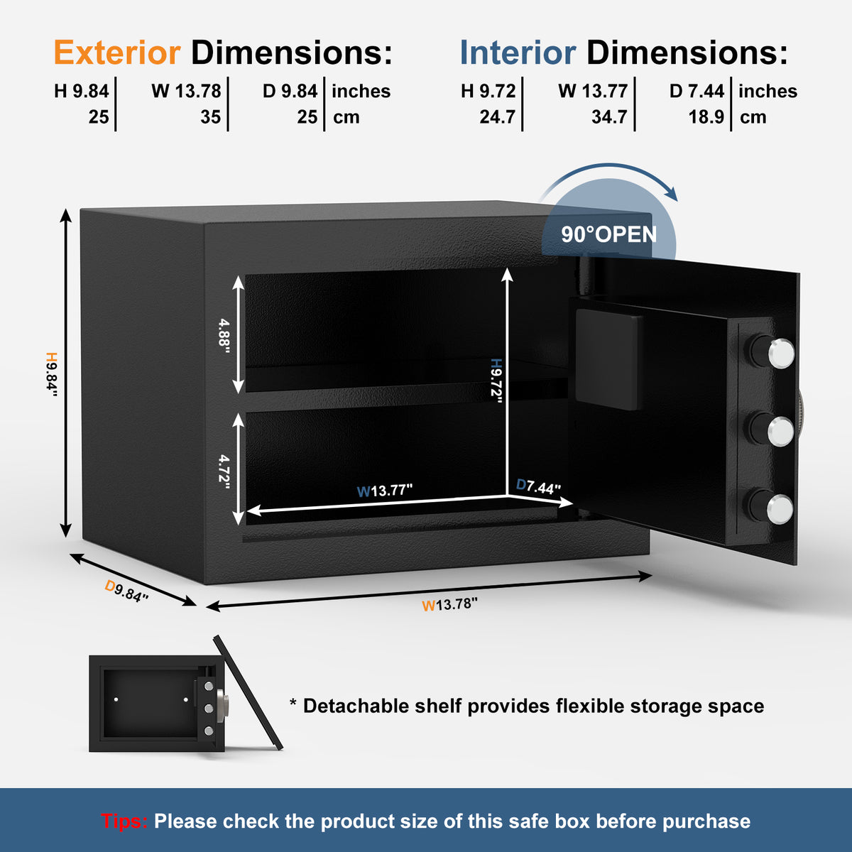 Diyife 22.6L Waterproof Safe Box with Dual-Way Opening for Home, Hotel & Office