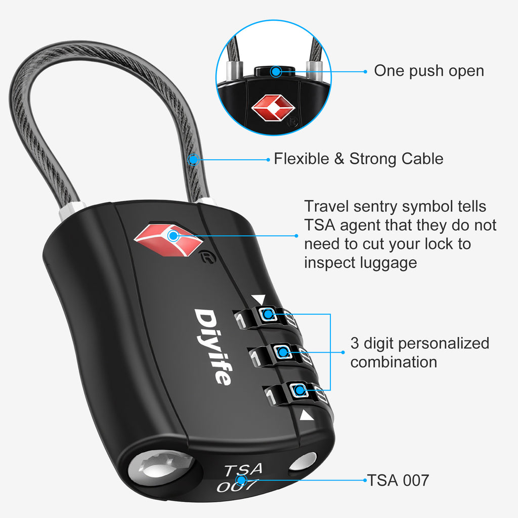 Diyife TSA Combination Padlock, 3 Digit Luggage Lock, Travel Lock for Suitcase, Backpack, Locker, Briefcase