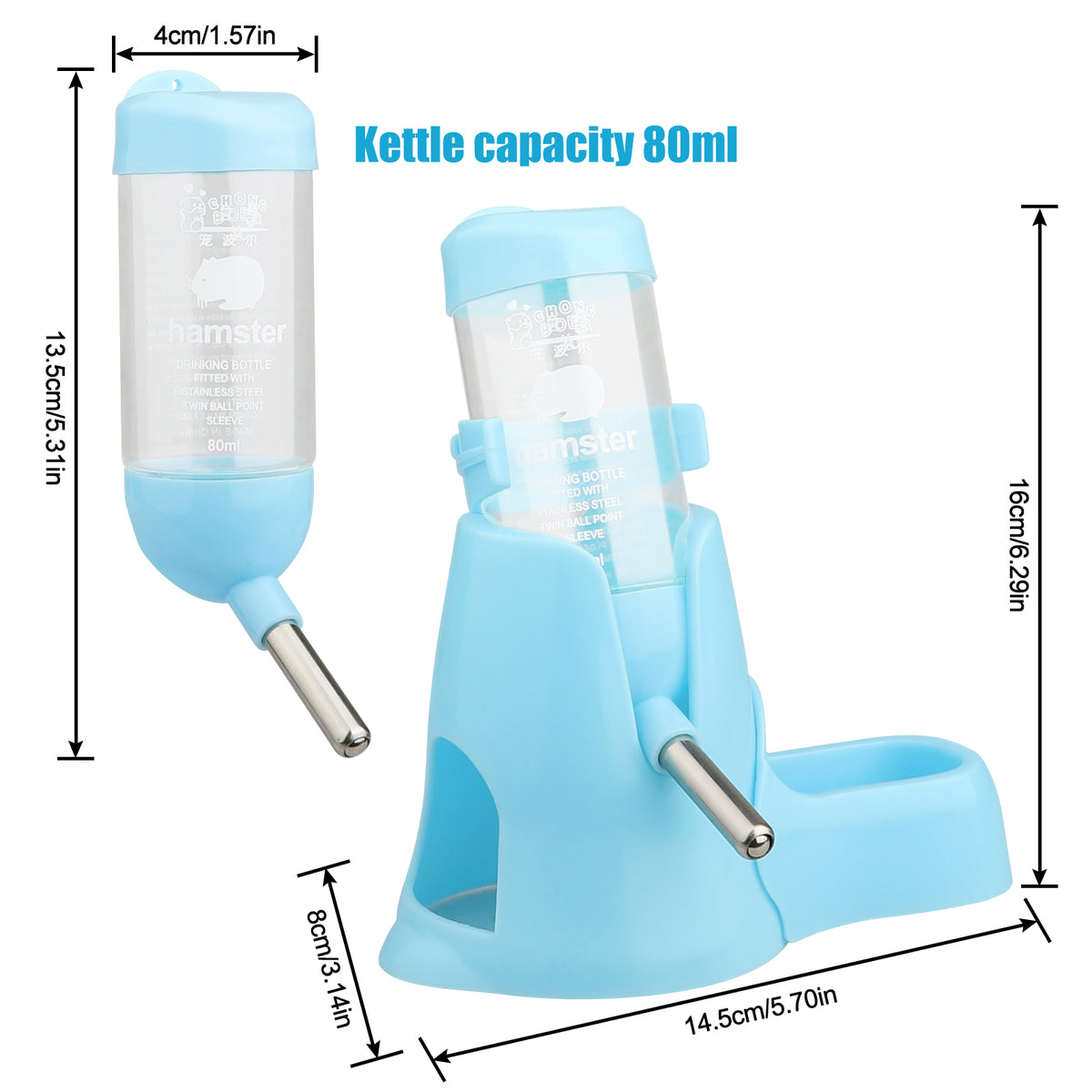 Diyife Guinea Pig Water Bottle - Non Drip, Automatic Dispenser, Free Standing for Hamster, Bunny, Chinchilla, Hedgehog, Squirrel (80ml)