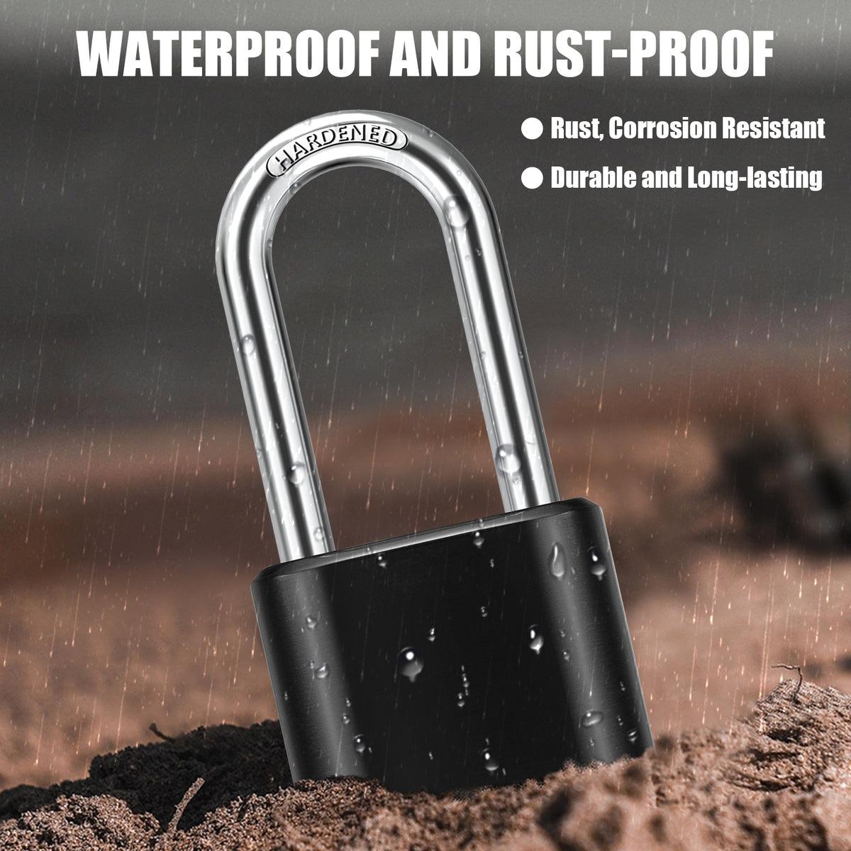 Large Heavy Duty Combination Padlock, [Long Shackle 8mm Thick] Diyife 51.5mm 4 Digit Locker Lock Weatherproof Outdoor Combination Lock for Gate, Shed, Fence, Cabinet, School, Gym (Black)