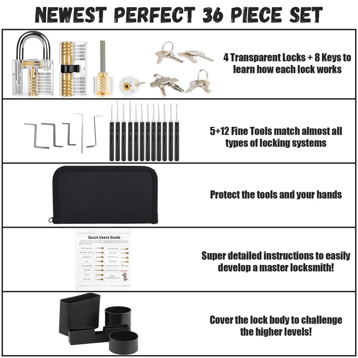 Diyife 36-Piece Lock Pick Practice Set with 4 Transparent Training Locks
