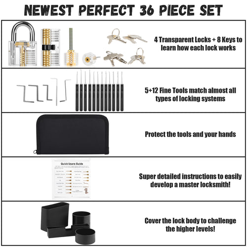 Diyife 36-Piece Lock Pick Practice Set with 4 Transparent Training Locks
