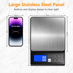 Diyife Large Digital Kitchen Scale with%Percentage &Hold Function,0.1g/5kg, IP67 Waterproof Baking Scale, USB‑C Rechargeable, 7.9x7.9" Food Scales with Large LCD Display for Cooking,Stainless Steel Pan