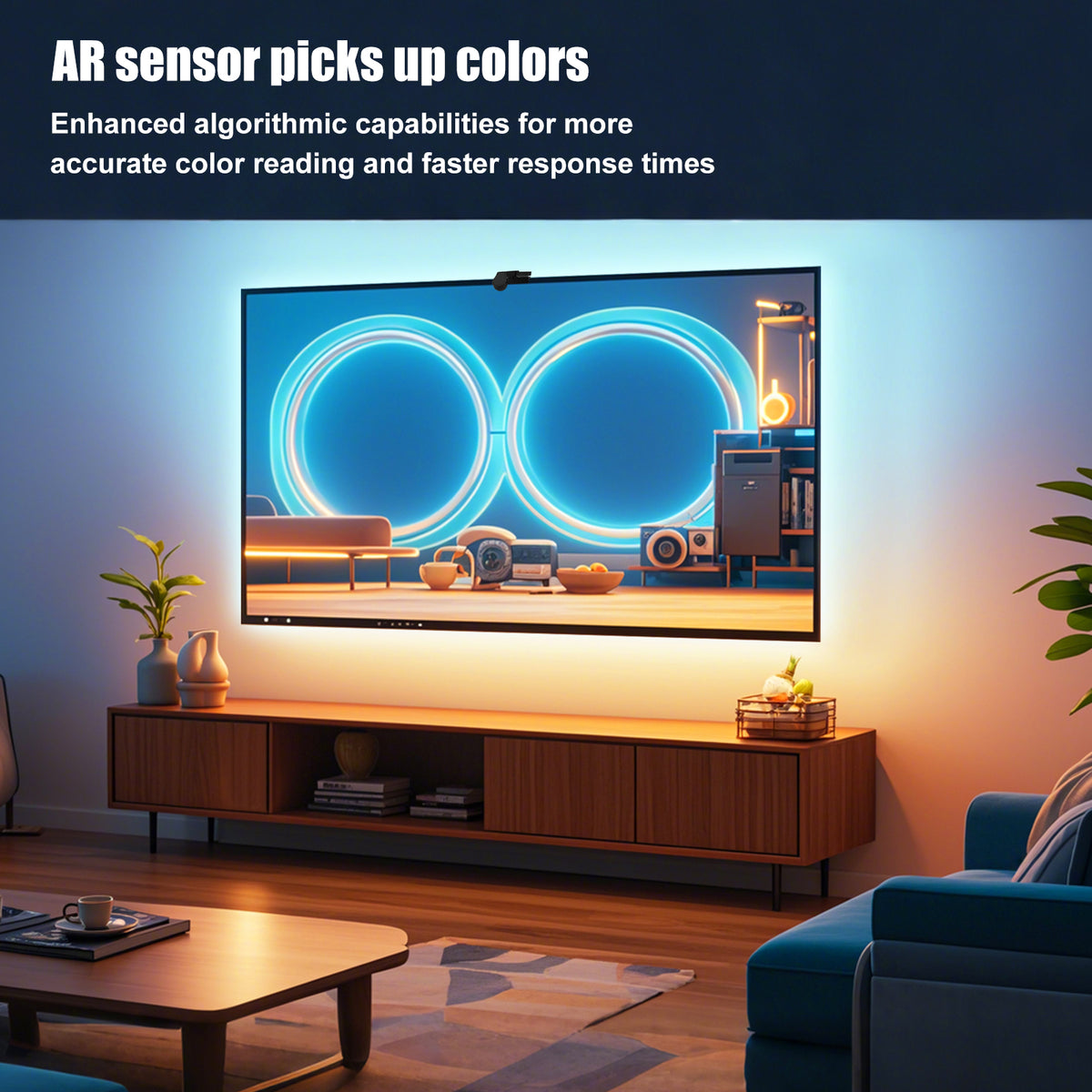 Diyife TV LED Lights, TV Backlights with AR Sensor Sync to TVs Screen & Music, Multiple Colors Changing RGB LED Strip Lights for TV Work with Remote, Bluetooth, Smart App Control