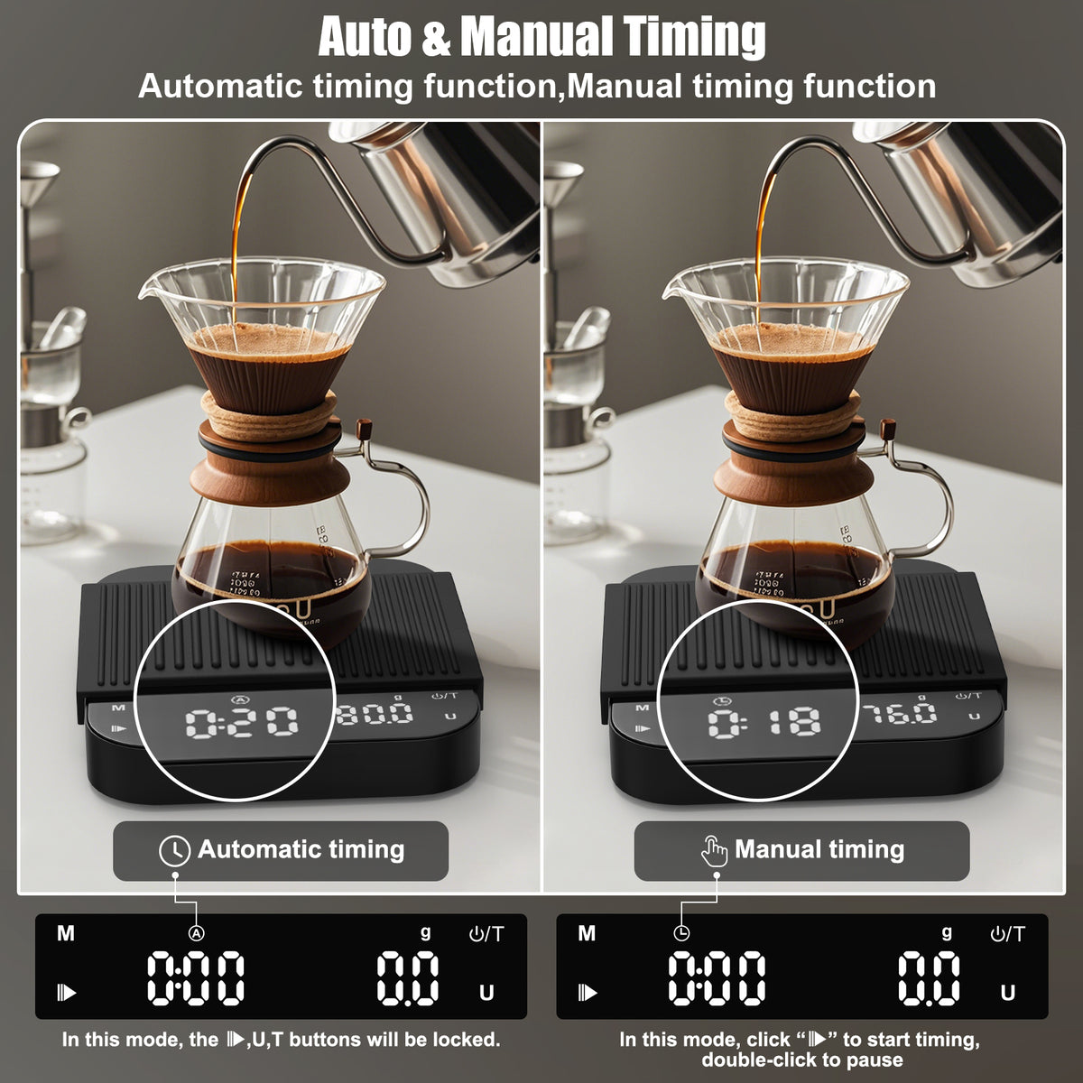 Rechargeable Mini Coffee Scales with Timer, Diyife 0.1g/3KG High Precision, Electronic Espresso Scale, HD LED Display, Auto & Manual Timing, Portable Analytical Lab Balance for Labs, Jewellers, Gold