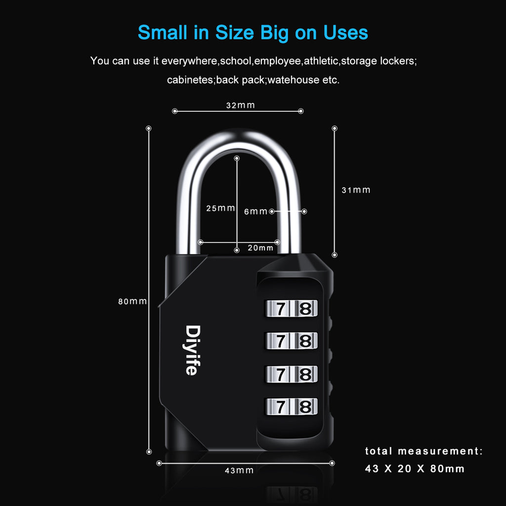 Diyife Combination Padlock, Weatherproof 4 Digit Resettable Locker Lock