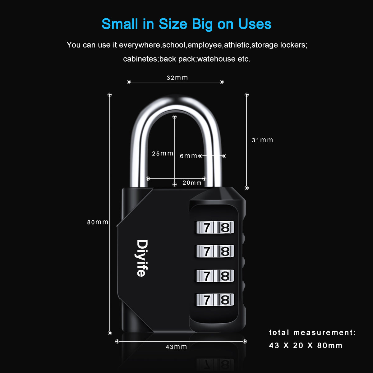 Diyife Combination Padlock, Weatherproof 4 Digit Resettable Locker Lock