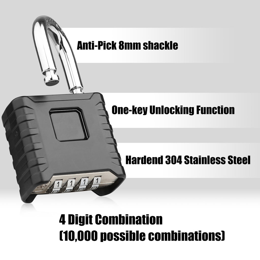 Large Heavy Duty Combination Padlock, [8mm Thick Shackle] [One-Click Open] Diyife 52mm 4 Digit Locker Lock Weatherproof Lock Outdoor Combination Lock for Shed, Fence, Hasp, School, Gym(Black Blue)