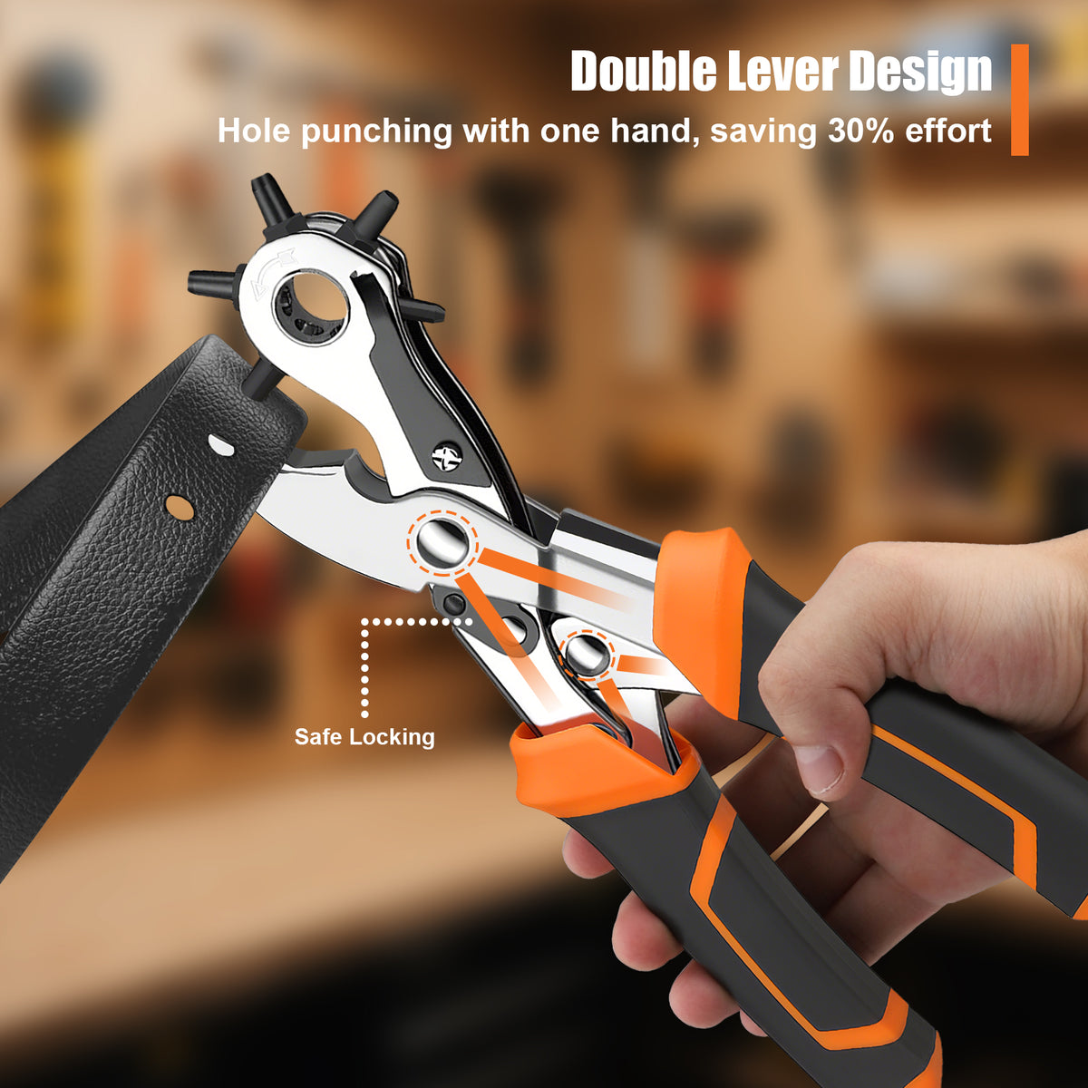 Diyife Belt Hole Puncher for Leather, [Complete Professional Kit] Ergonomic Effortless 6-Sizes Leather Hole Punch with 6 Spare Punches and 5 Brass Anvils for Belts, Fabric, Plastic, Watch Band